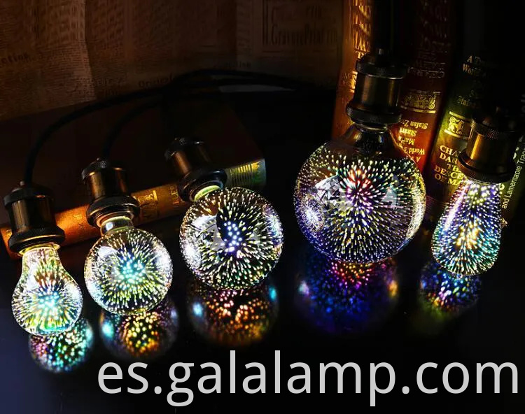 Coloridas bombillas LED de vidrio 3D para exhibición de fuegos artificiales festivos